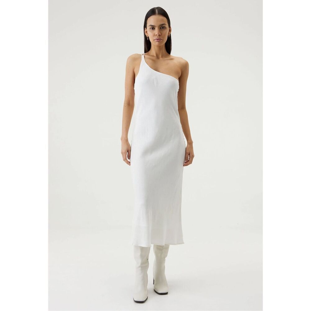 Third Form Paisley Bias One Shoulder Midi Dress Size 4 White Bridal Jacquard